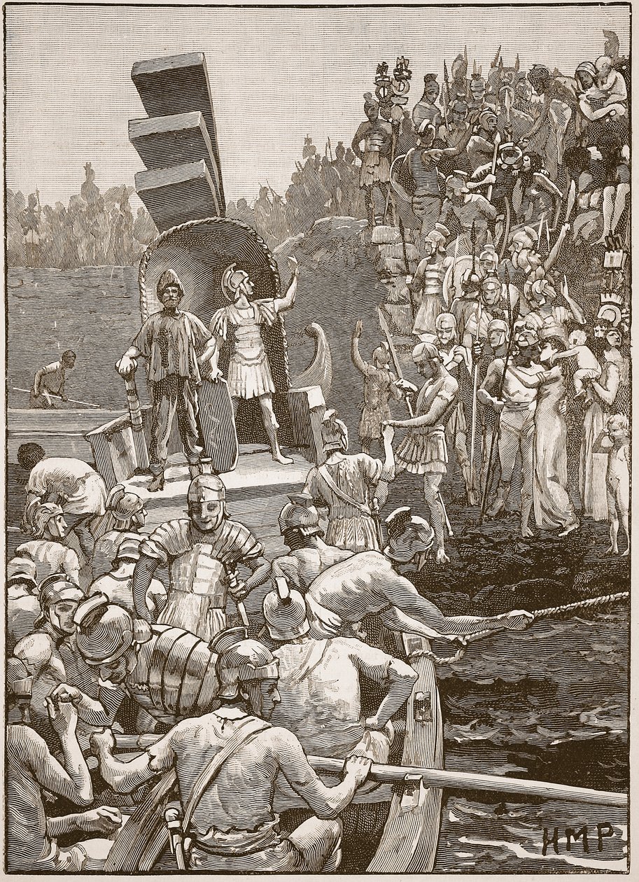 الجنود الرومان يغادرون بريطانيا ، رسم توضيحي من Cassells Illustrated تاريخ إنجلترا (صورة بني داكن) بواسطة مدرسة اللغة الإنجليزية