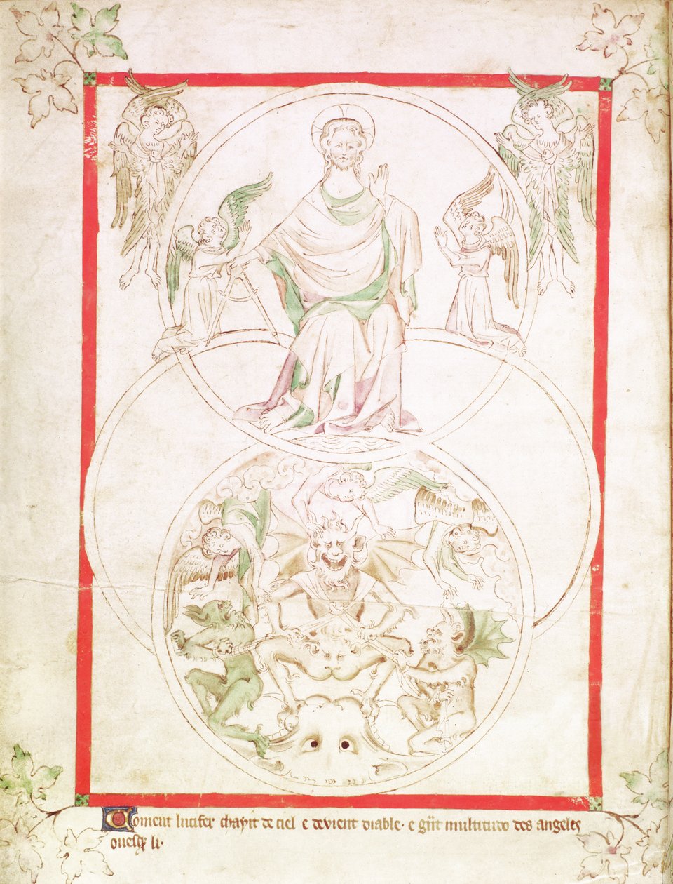 Roy 2 B VII f.1v The Fall of Lucifer ، من Queen Mary Psalter ، حوالي 1310-20 (ورق) بواسطة مدرسة اللغة الإنجليزية