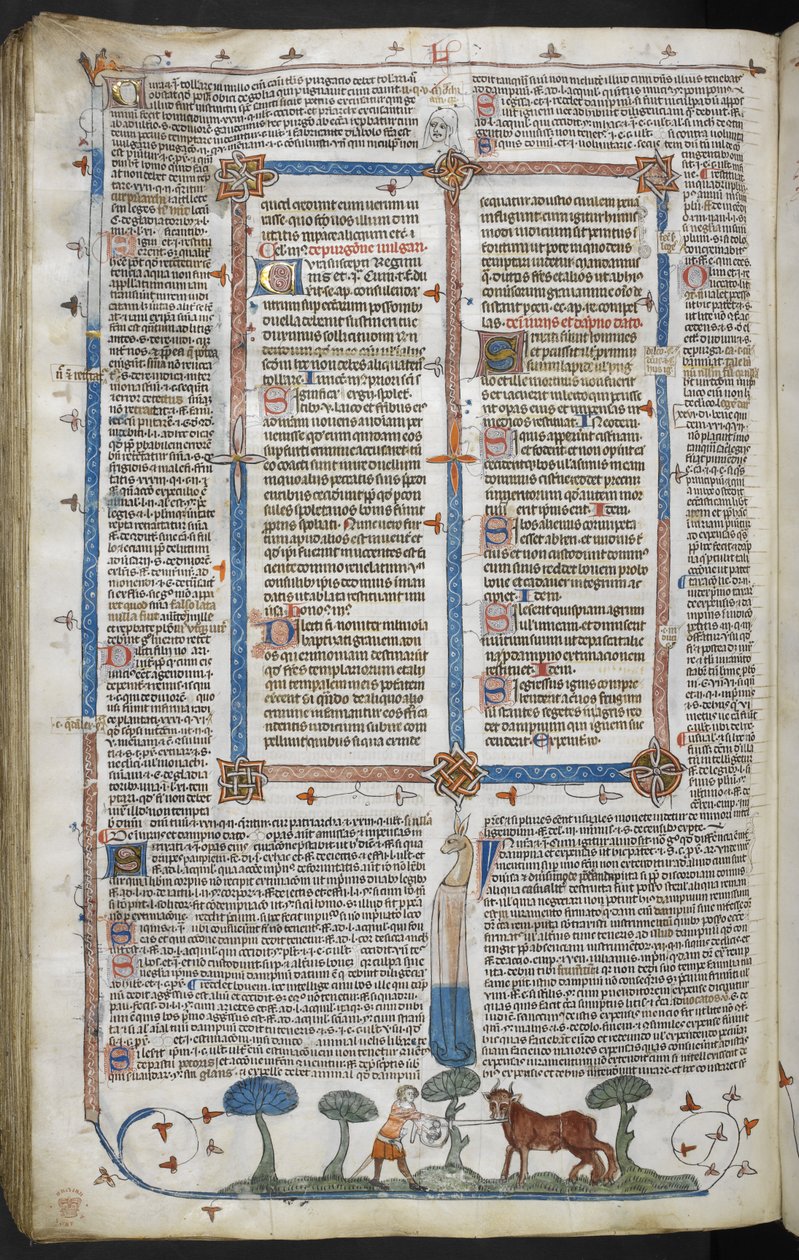 رويال 10 هـ الرابع فول. 294 ظ رجل يهاجم ثورًا ، من مرسوم سميثفيلد (Decretals of Gregory IX) c.1340 (رق) بواسطة مدرسة اللغة الإنجليزية