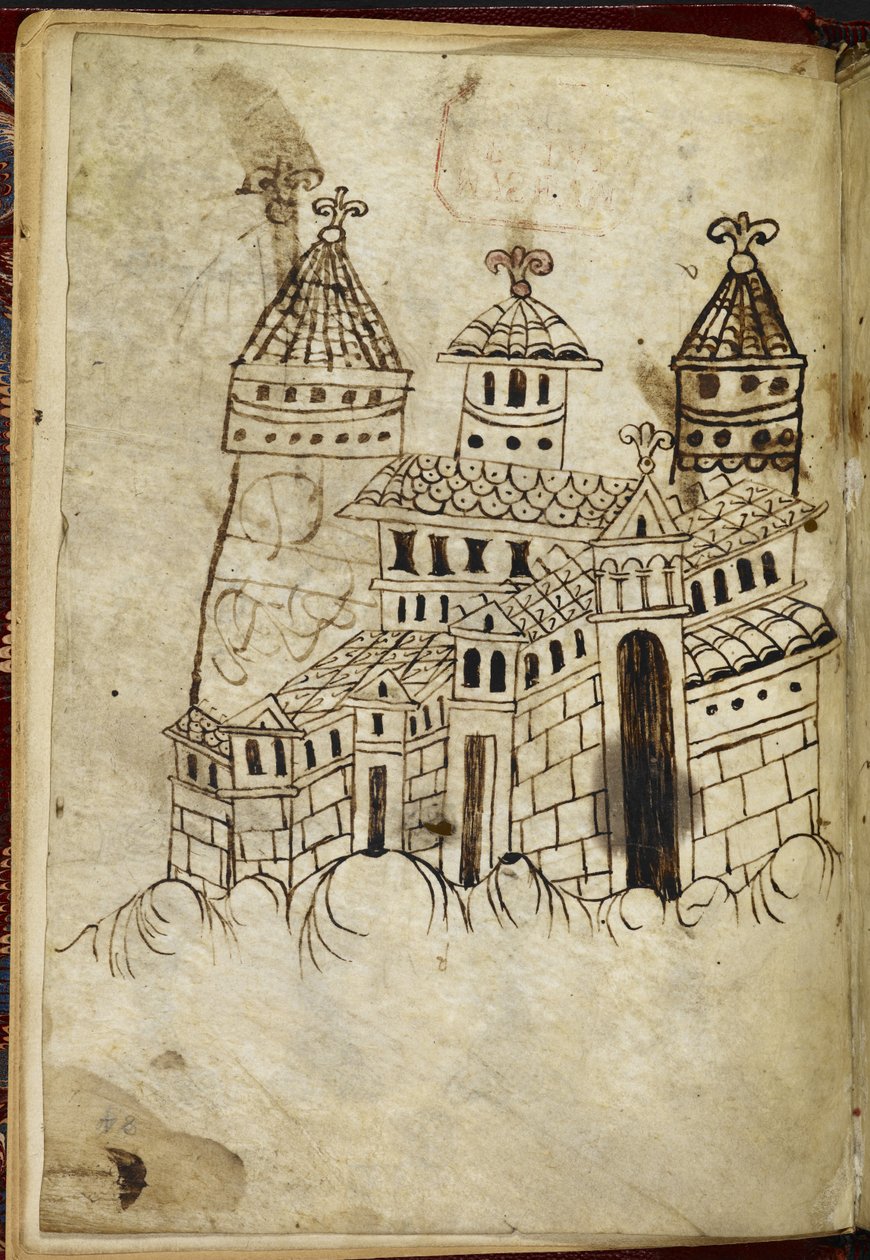 مبنى Royal 15 A. XVI Romanesque مع ثلاثة أبراج (حبر على ورق) بواسطة مدرسة اللغة الإنجليزية