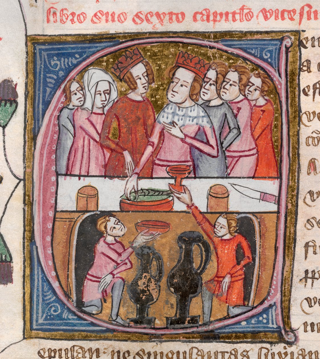 Royal 6 E. VI، f.259v، الملوك والملكات يحتفلون ، من "Omne Bonum" بواسطة مدرسة اللغة الإنجليزية