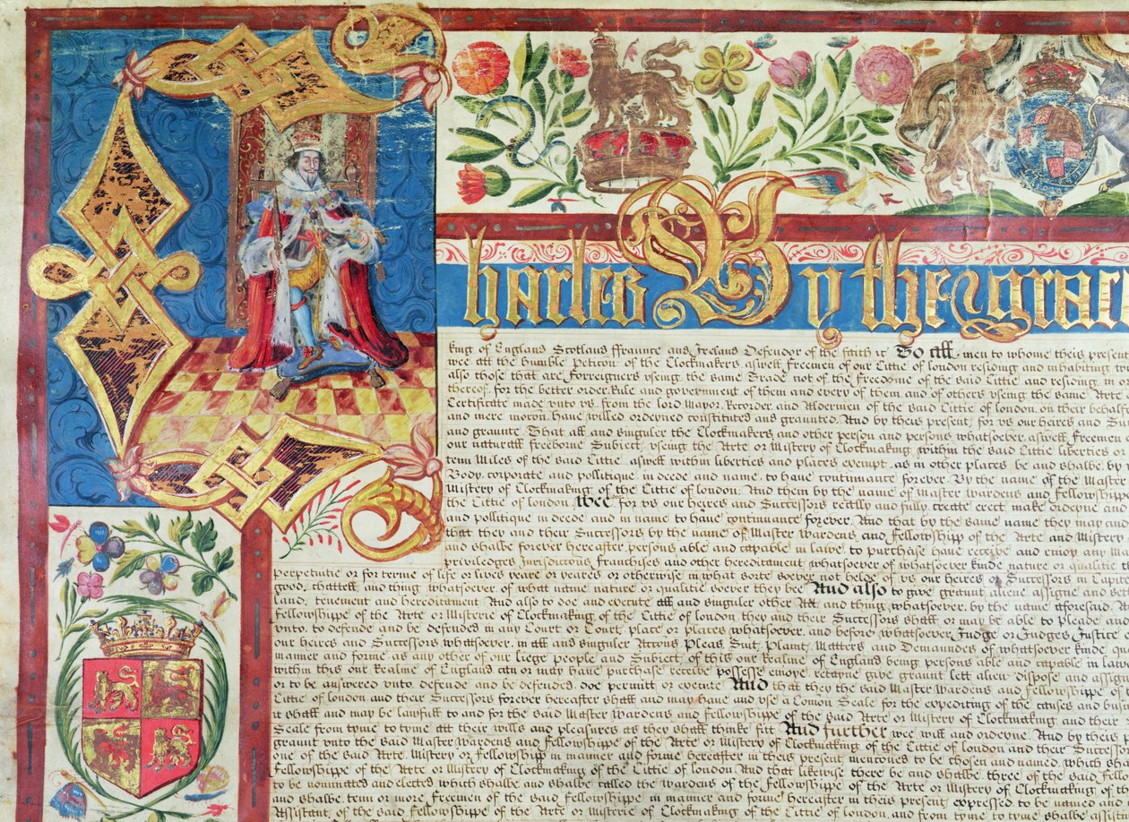 الميثاق الملكي لشركة صناع الملابس في عهد تشارلز الثاني (1630-1685) (التفاصيل) بواسطة مدرسة اللغة الإنجليزية