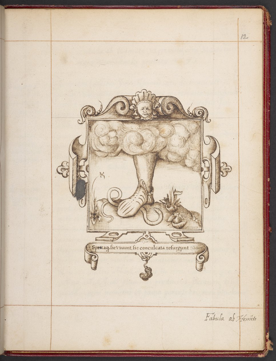 Royal MS 18 A XLVIII ، الورقة. 12 و ، شعار بشعار لاتيني مأخوذ من نسخة تقديم جورج جاسكوين لكتاب Hemetes the Hermit بواسطة مدرسة اللغة الإنجليزية