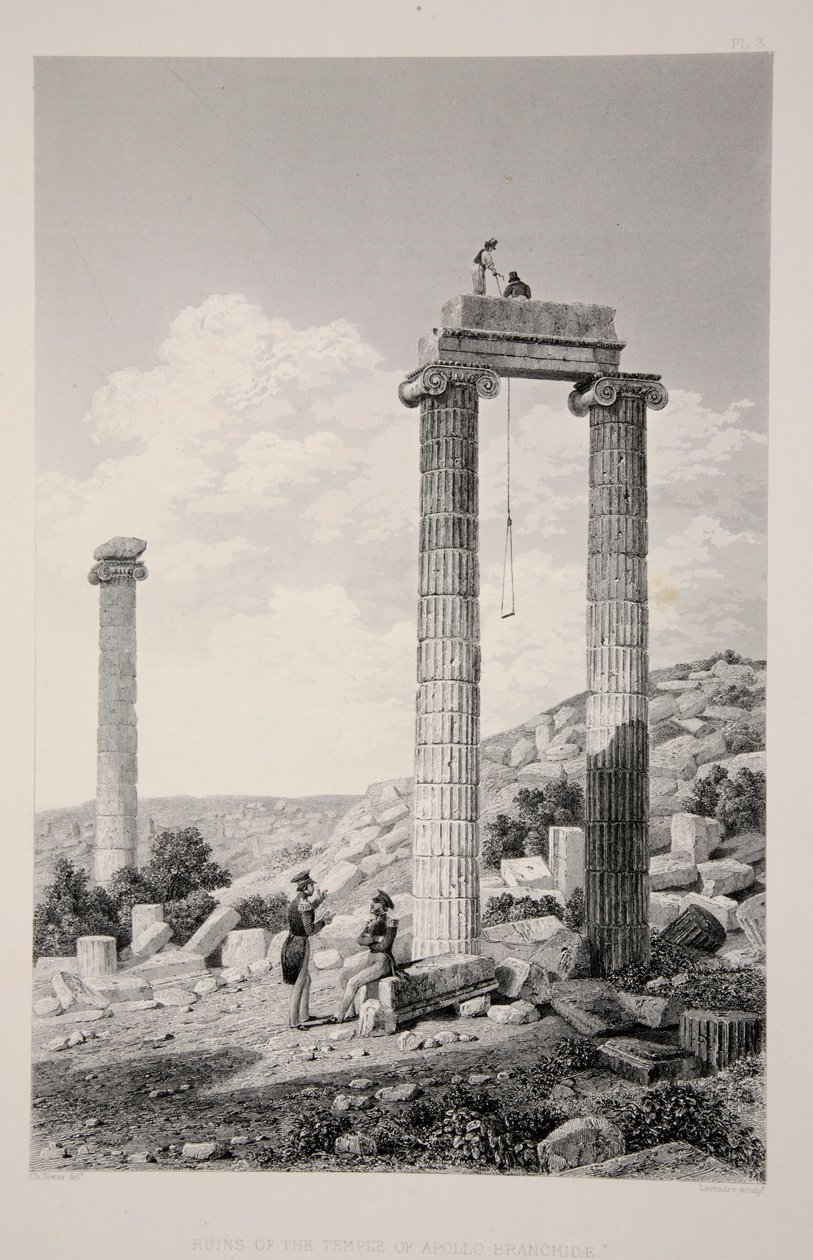 أنقاض معبد أبولو برانشيداي ، حانة. 1863 ليثوجراف. بواسطة مدرسة اللغة الإنجليزية