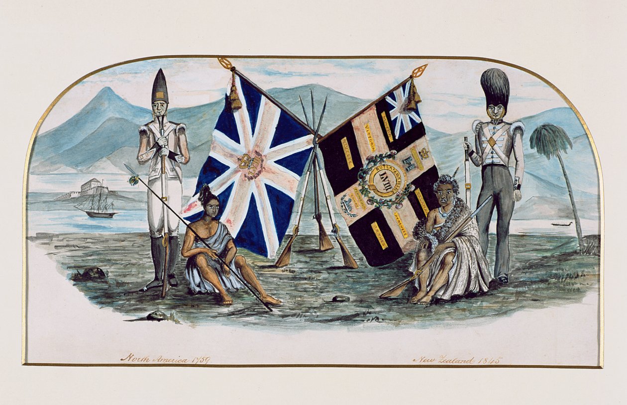 فوج روتلاندشاير ، أمريكا الشمالية 1759 ، نيوزيلندا 1845 ، c.1850 (مرحاض على ورق) بواسطة مدرسة اللغة الإنجليزية