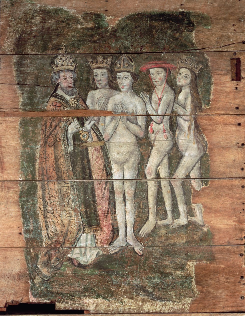 تلقي القديس بطرس النبلاء ، من ونهامستون دوم ، c.1500-20 (خشب مطلي) بواسطة مدرسة اللغة الإنجليزية