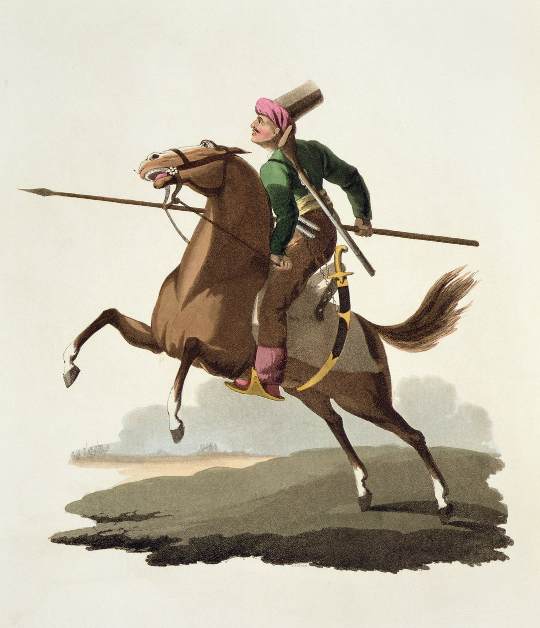 سافر ، من أزياء الأمم المختلفة ، المجلد السابع ، الزي العسكري لتركيا ، بقلم توماس ماكلين ، نشر c.1800-18 (ألوان مائية يدوية) بواسطة مدرسة اللغة الإنجليزية