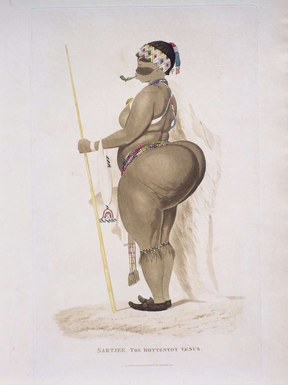 Sartjee ، The Hottentot Venus ، 1810 (نقش ملون باليد) بواسطة مدرسة اللغة الإنجليزية