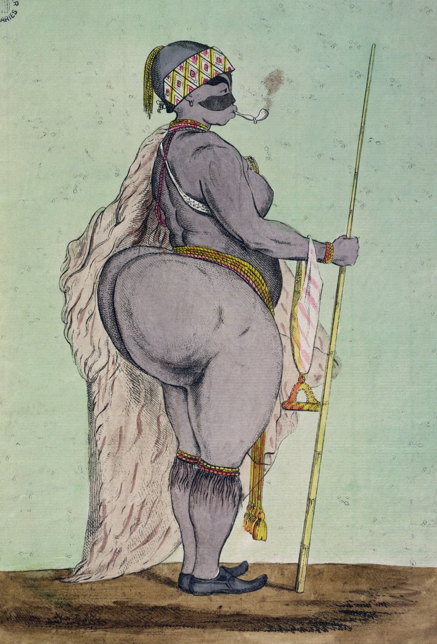 Sartjee ، The Hottentot Venus ، Now Exhibiting in London ، Drawn from Life ، c.1810 بواسطة مدرسة اللغة الإنجليزية