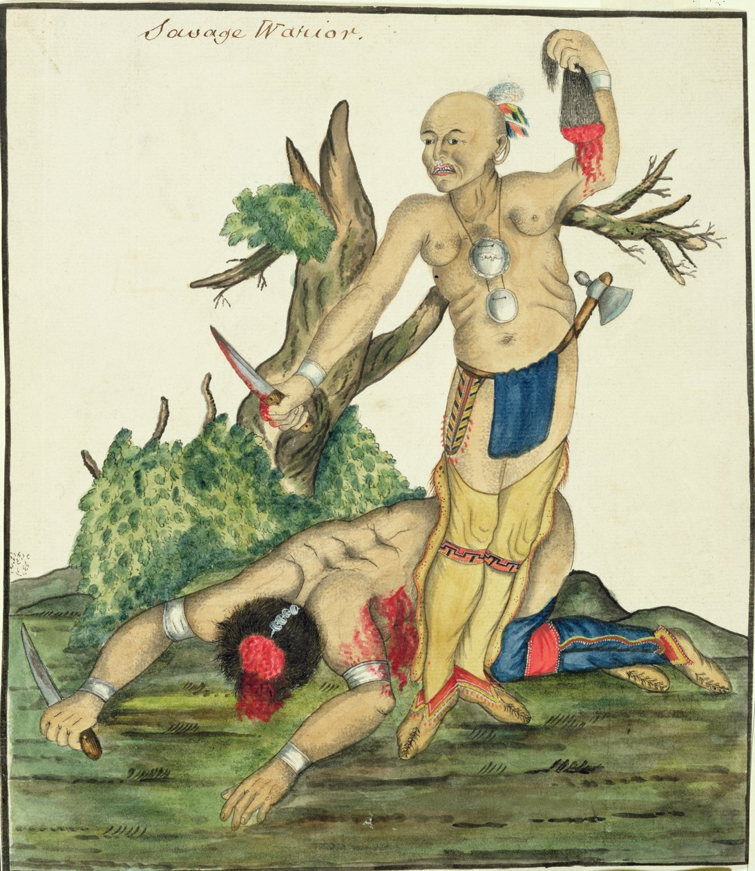 سافاج واريور ، c.1800 (قلم ومرحاض على ورق) بواسطة مدرسة اللغة الإنجليزية
