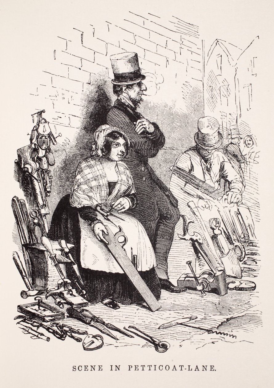 مشهد في Petticoat-Lane ، رسم توضيحي من London Labour و London Poor بواسطة Henry Mayhew ، حانة. 1862 بواسطة مدرسة اللغة الإنجليزية