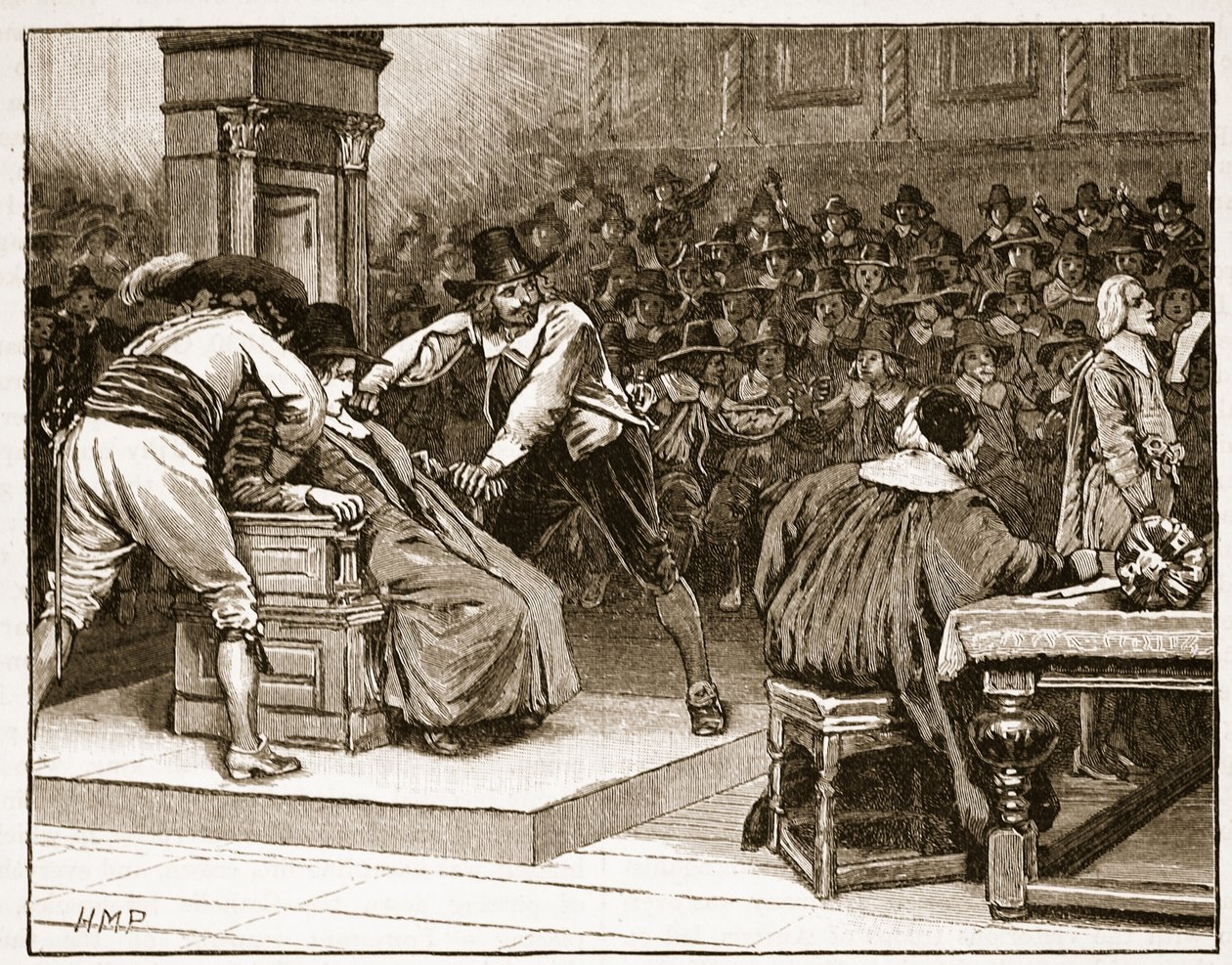 مشهد في مجلس العموم: الإكراه على مكبر الصوت ، التوضيح من Cassells Illustrated History of England (sepia photo) بواسطة مدرسة اللغة الإنجليزية