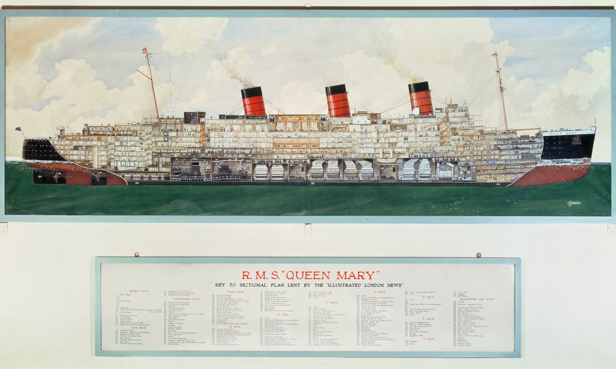 المخطط المقطعي للسفينة R.M.S. Queen Mary بواسطة G.Havis (مخطط من القرن العشرين) بواسطة مدرسة اللغة الإنجليزية