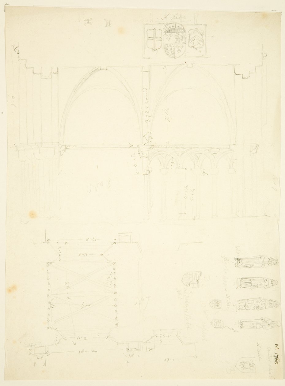 سلسلة من الرسومات التخطيطية لـ Abbey Gatehouse وكاتدرائية Bristol (قلم رصاص وألوان مائية على ورق) بواسطة مدرسة اللغة الإنجليزية