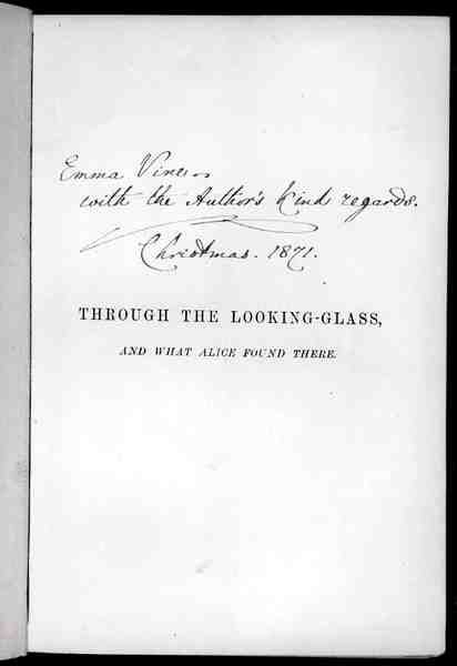 صفحة موقعة من "أليس عبر النظرة الزجاجية" بواسطة لويس كارول (1833-98) 1871 (ليثو) بواسطة مدرسة اللغة الإنجليزية