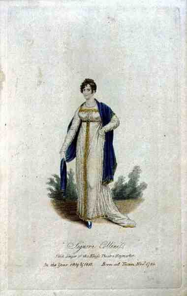 Signora Collini (مواليد 1784) ، المغني الأول لمسرح King's Theatre ، Haymarket في 1809 و 1810 (نقش ملون) بواسطة مدرسة اللغة الإنجليزية