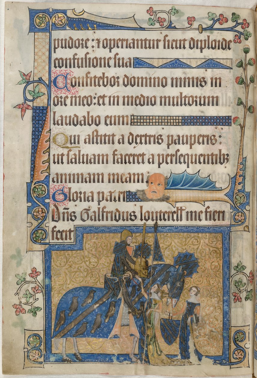 السير جيفري لوتريل يمتطي حصانًا من "Luttrell Psalter" ، حوالي 1325 - 35 (رق) بواسطة مدرسة اللغة الإنجليزية