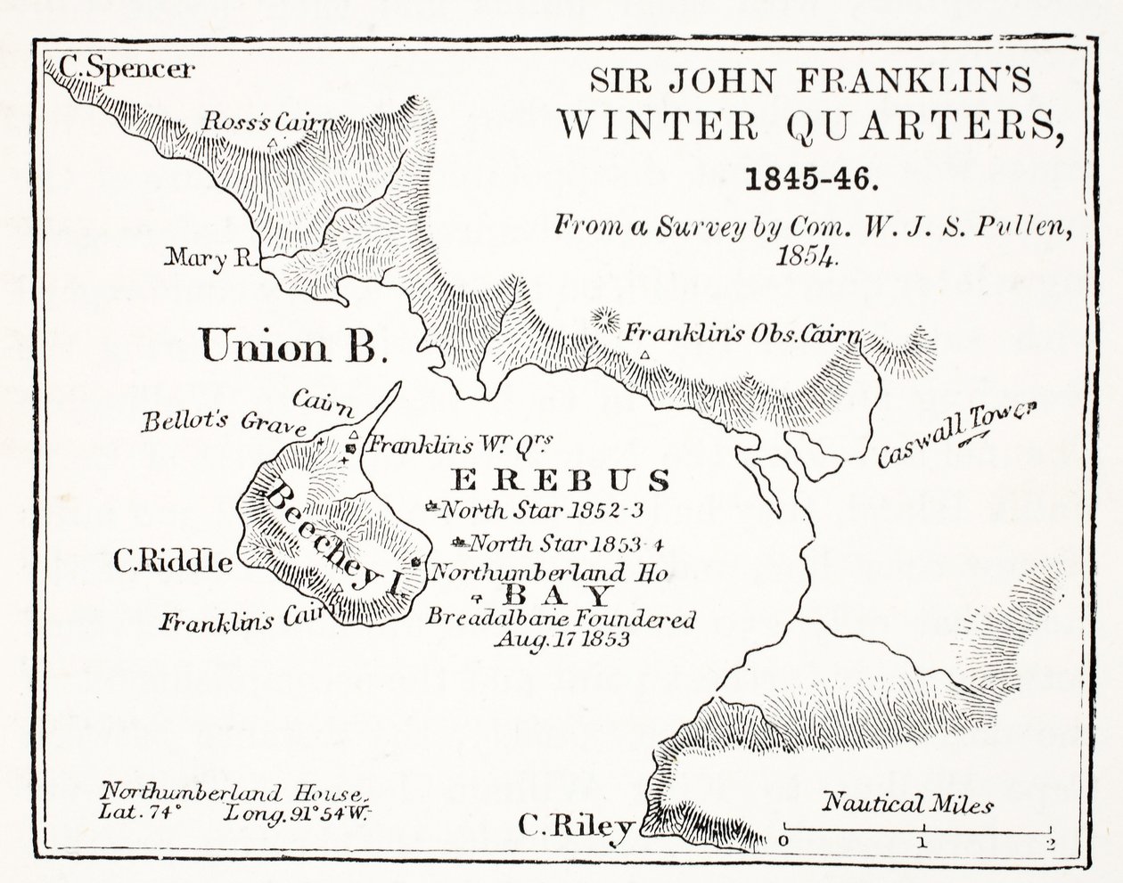 السير جون فرانكلنز وينتر كوارتر ، 1845-1846 من مسح أجرته Com. WJS بولن 1854 ، حانة. 1854 بواسطة مدرسة اللغة الإنجليزية