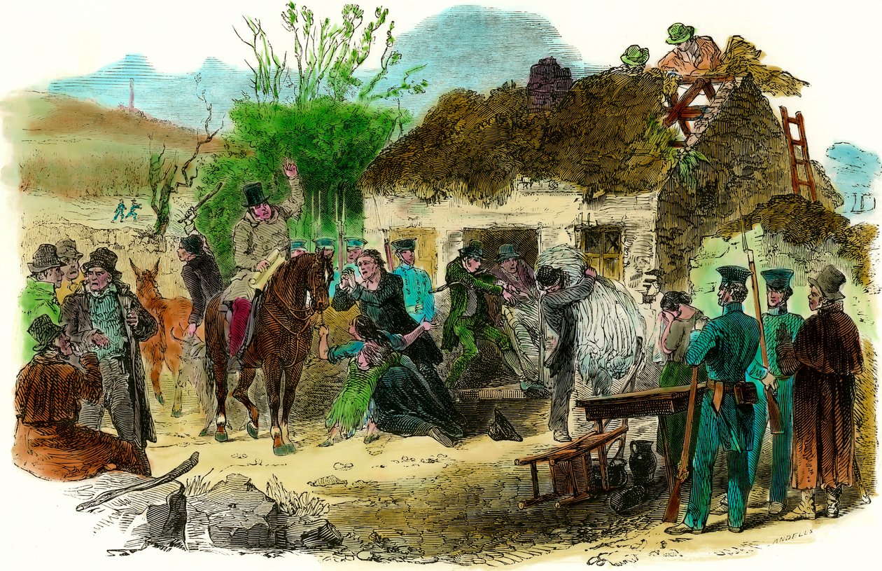 الظروف الاجتماعية في أيرلندا في عام 1848 طرد الفلاحين (صورة توضيحية لندن نيوز في 16 ديسمبر 1848) بواسطة مدرسة اللغة الإنجليزية