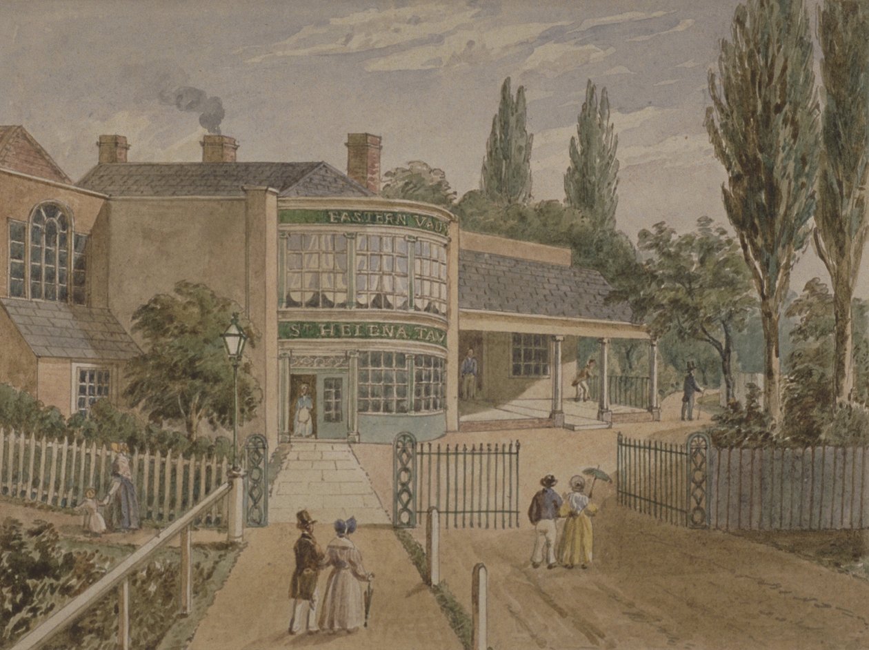 حدائق شاي سانت هيلينا ، الطريق السفلي ، روثيرثي ، ج .1860 (مرحاض على ورق) بواسطة مدرسة اللغة الإنجليزية