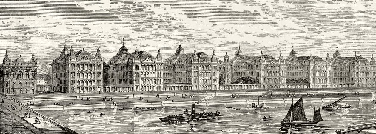 مستشفى سانت توماس في القرن التاسع عشر ، من "London Pictures: Drawn with Pen and Pencil" ، بقلم القس ريتشارد لوفيت ، نُشر عام 1890 بواسطة مدرسة اللغة الإنجليزية