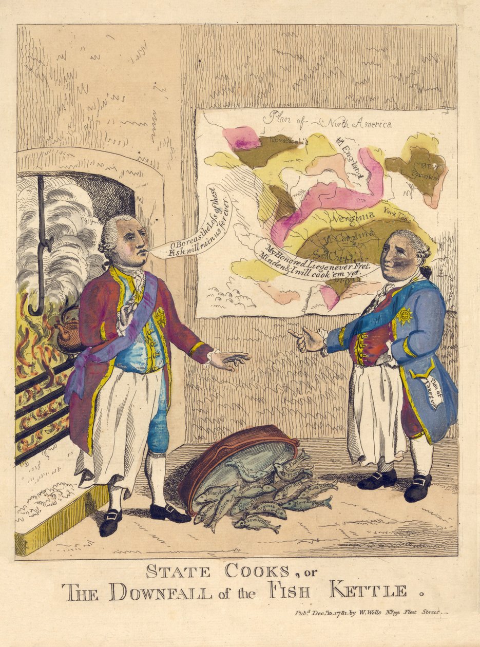 طهاة الولاية ، أو The Downfall of the Fish Kettle ، حانة. 1781 (نقش ملون يدوي) بواسطة مدرسة اللغة الإنجليزية