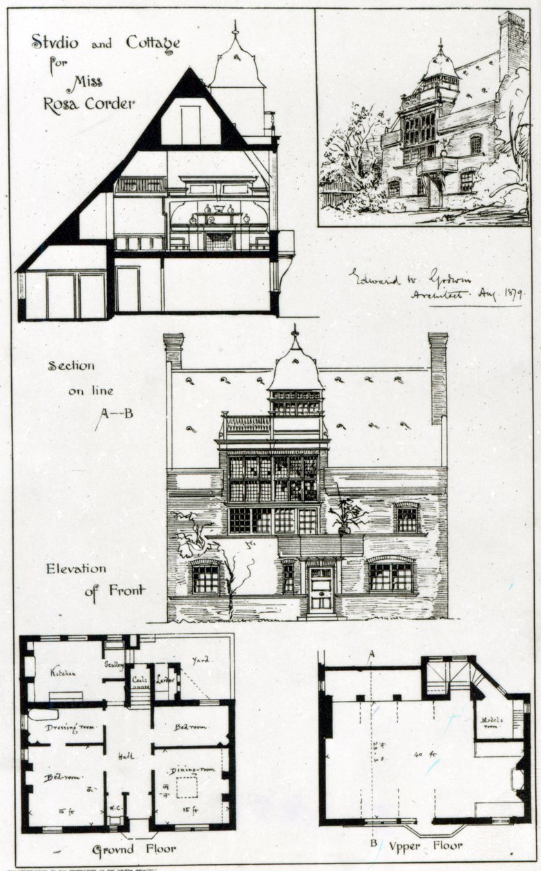 ستوديو وكوخ للسيدة روزا كوردر ، من المهندس المعماري البريطاني ، 3 أكتوبر 1879 بواسطة مدرسة اللغة الإنجليزية
