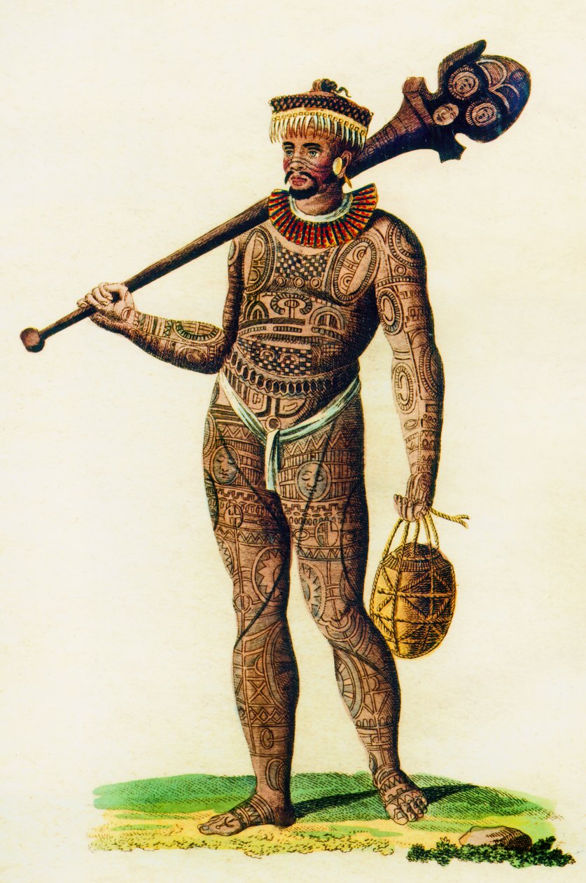 رجل وشم من جزر Marquesas ، 1843 بواسطة مدرسة اللغة الإنجليزية