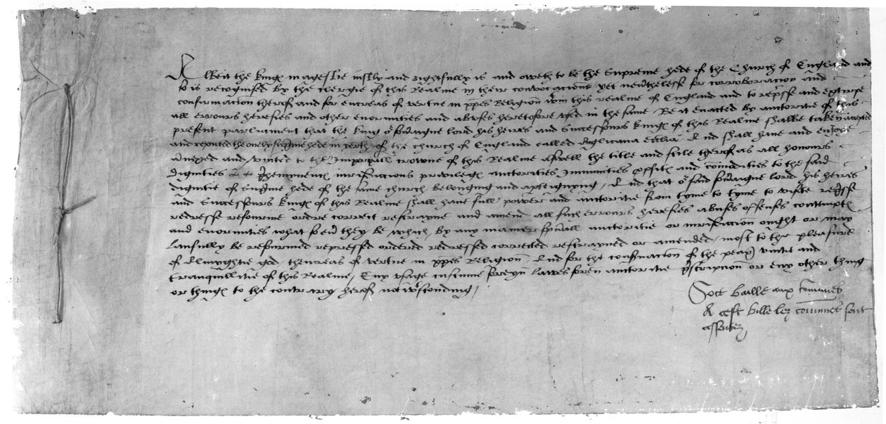 قانون السيادة الاعتراف هنري الثامن كرئيس لكنيسة إنجلترا ، 1534 (حبر على ورق) بواسطة مدرسة اللغة الإنجليزية