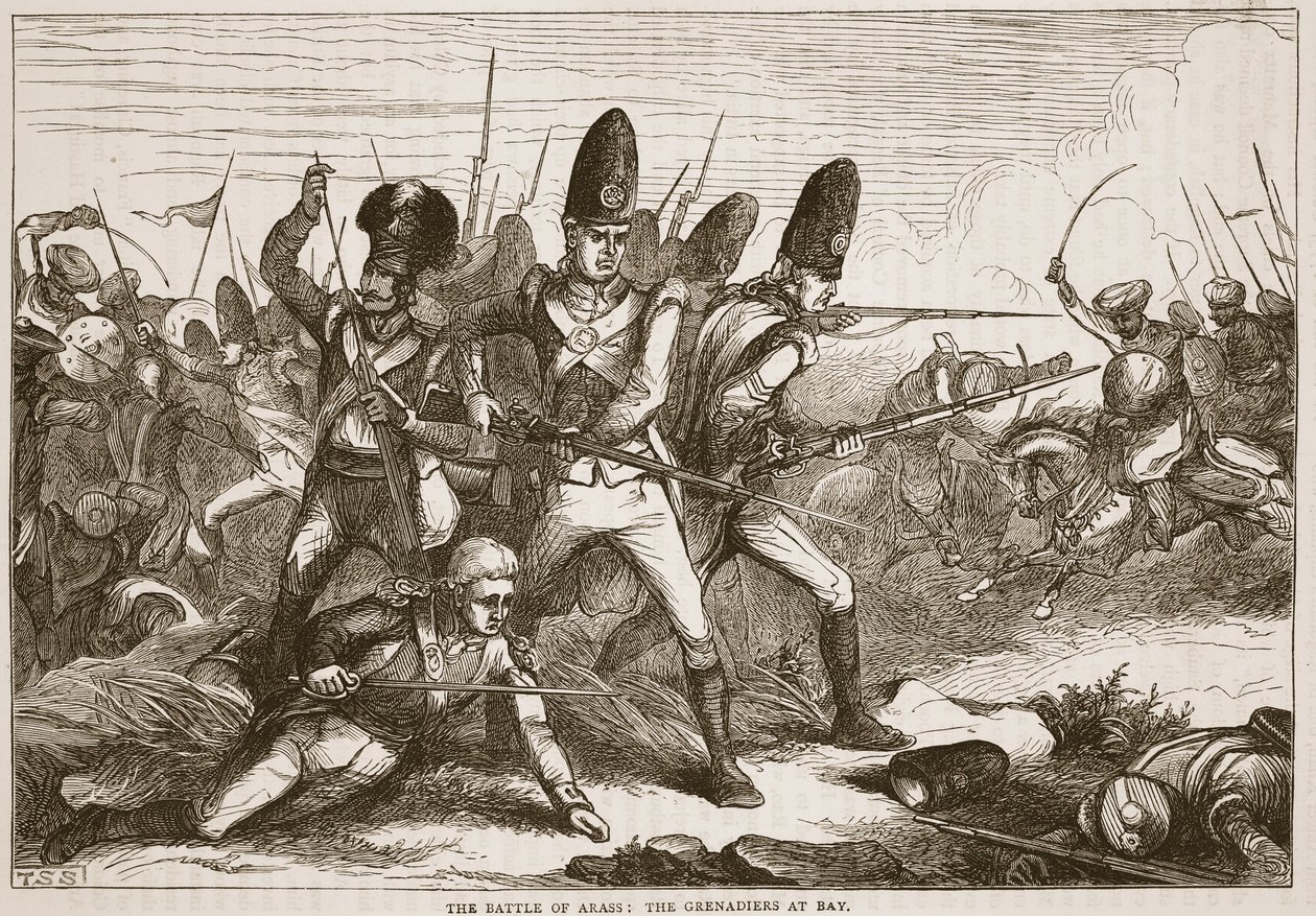 معركة أراس: الغريناديون في الخليج ، رسم توضيحي من Cassells Illustrated History of India بواسطة جيمس جرانت ، حانة. 1879 بواسطة مدرسة اللغة الإنجليزية
