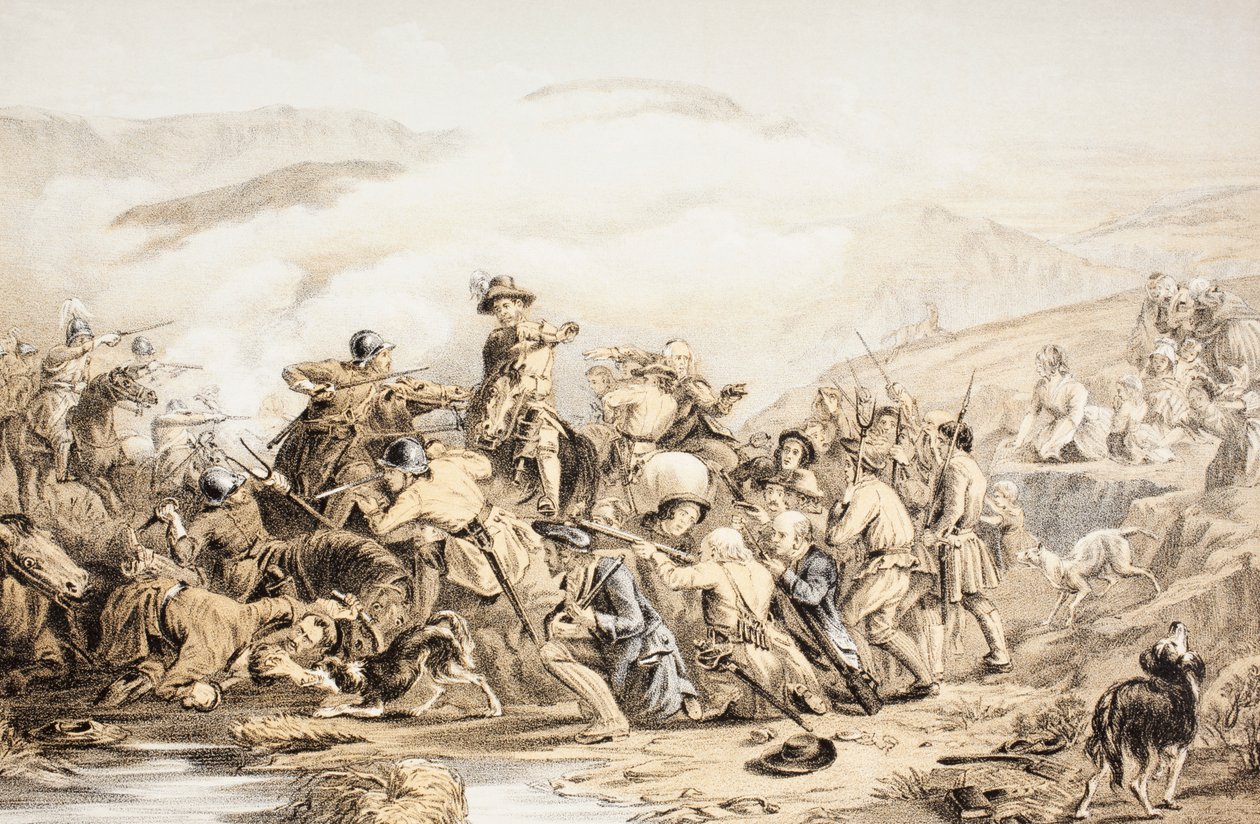 معركة درومكلوج ، 1 يونيو 1679 ، من "The Scots Worthies ووفقا لإصدار Howie الثاني ، 1781" ، بقلم جون هاوي (1735-1793) المنشور عام 1879 بواسطة مدرسة اللغة الإنجليزية