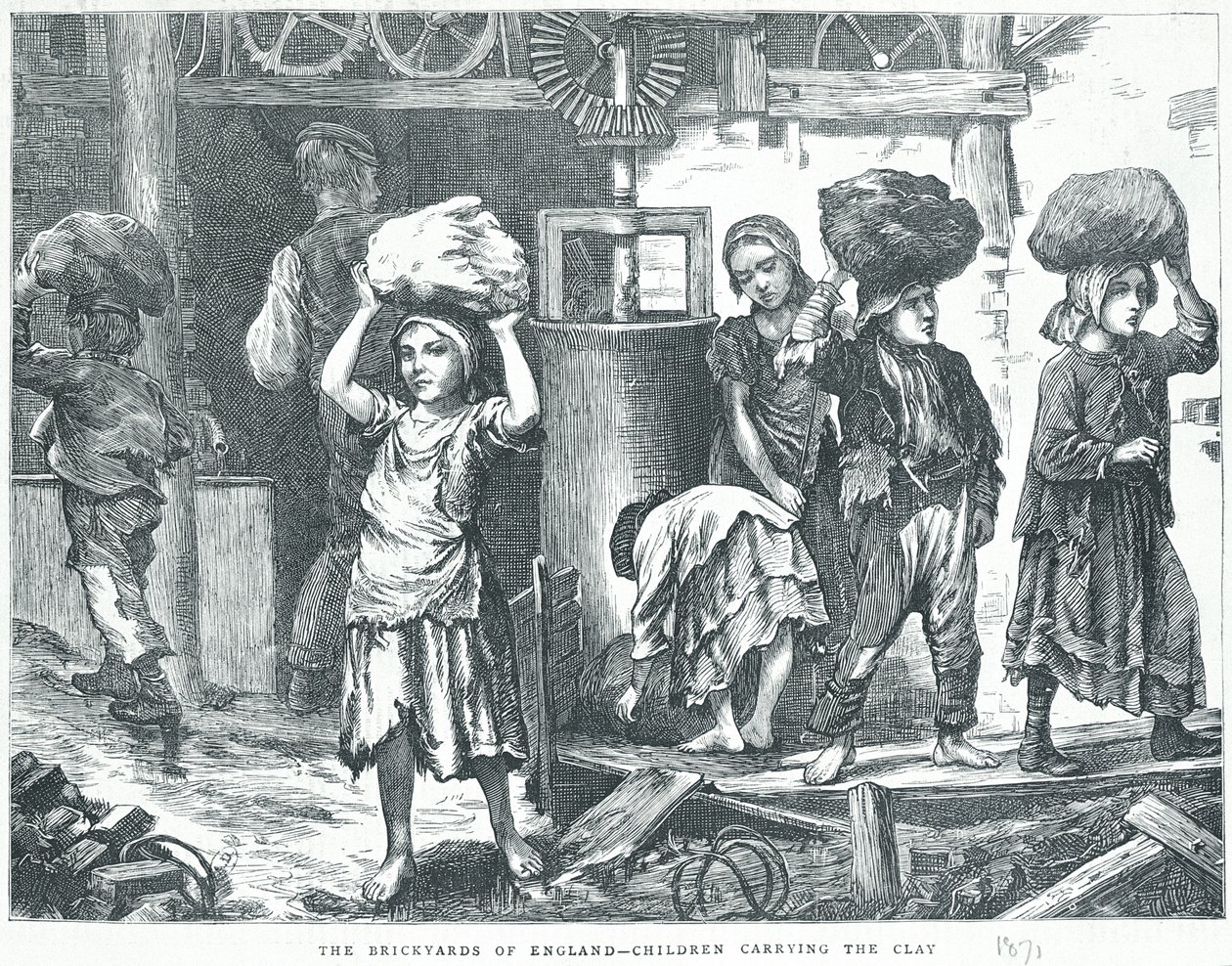 The Brickyards of England ، الأطفال الذين يحملون الطين ، 1871 بواسطة مدرسة اللغة الإنجليزية
