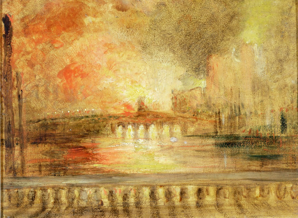 حرق مجلسي البرلمان ، المنسوب سابقًا إلى JMW Turner (1775-1851) بواسطة مدرسة اللغة الإنجليزية