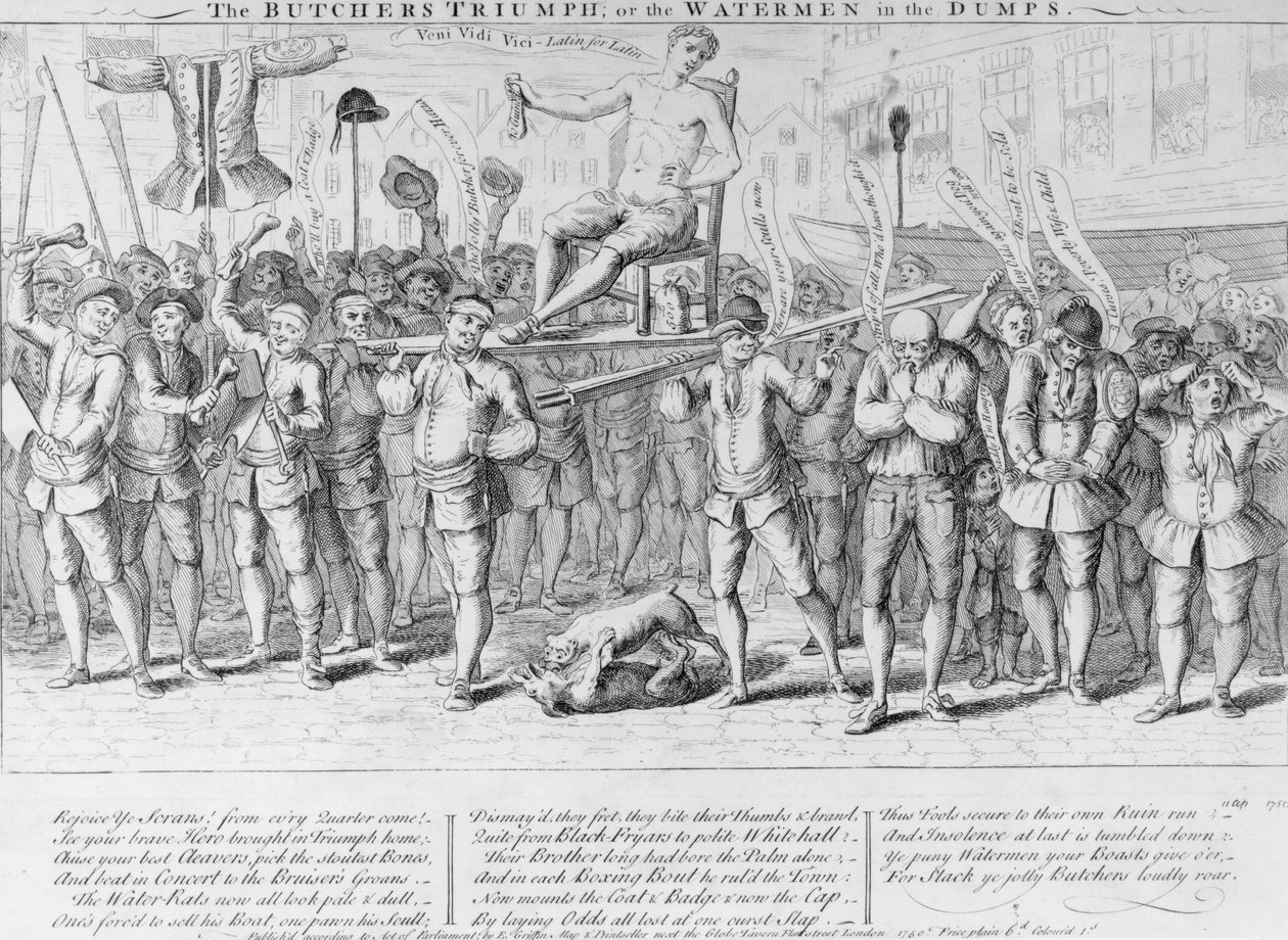 The Butchers Triumph ، أو Waterman in the Dumps ، 1750 بواسطة مدرسة اللغة الإنجليزية