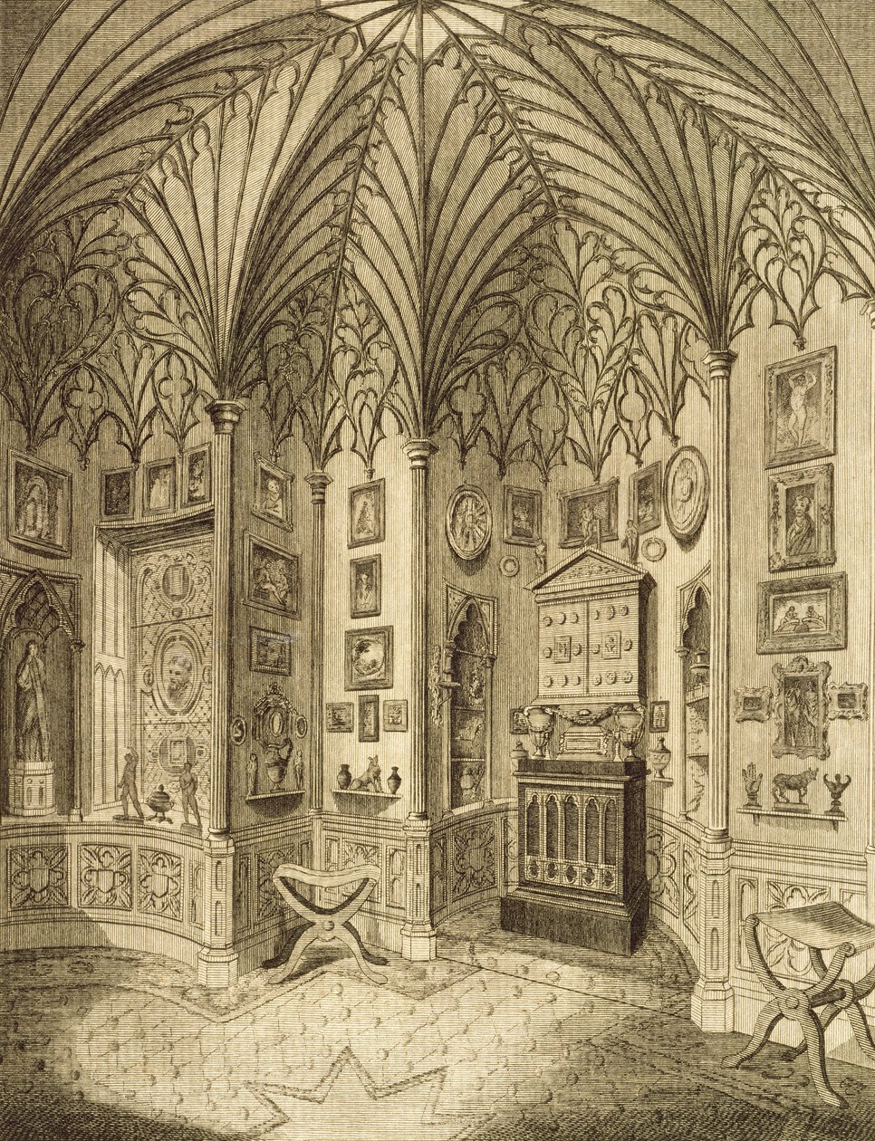 مجلس الوزراء ، منقوش بواسطة T. Morris ، من وصف Strawberry Hill بقلم هوراس والتون ، 1784 بواسطة مدرسة اللغة الإنجليزية