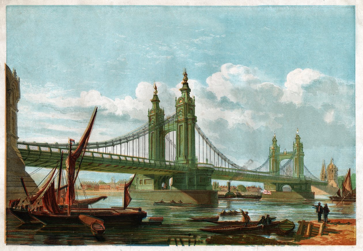 The Chelsea Bridge, London. (engraving, ca. 1860) بواسطة مدرسة اللغة الإنجليزية