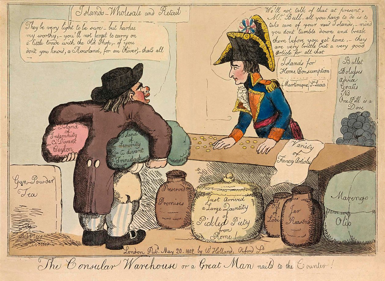 المستودع القنصلي أو رجل عظيم مثبت على الكاونتر ، حانة. 1802 نقش ملون باليد. بواسطة مدرسة اللغة الإنجليزية