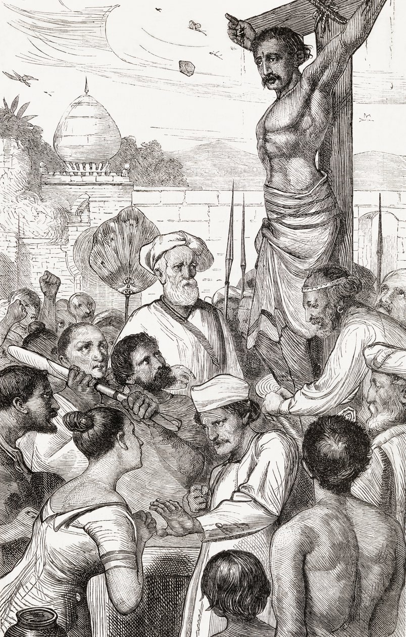 صلب شهيد كارين من بورما ، c.1865 (نقش الخشب) بواسطة مدرسة اللغة الإنجليزية