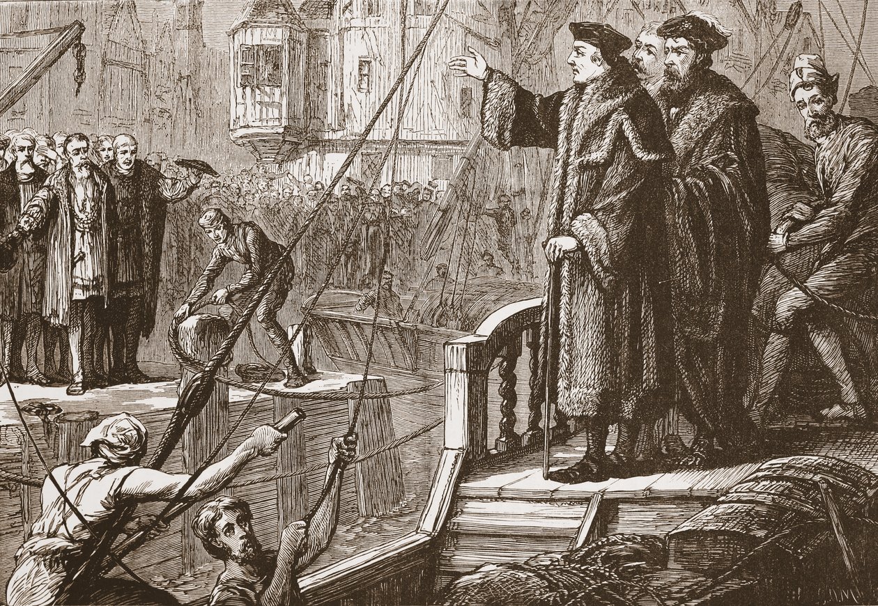 رحيل إيراسموس من بازل ، توضيح من تاريخ البروتستانتية بقلم جيمس أيتكين ويلي (1808-1890) ، حانة. 1878 بواسطة مدرسة اللغة الإنجليزية