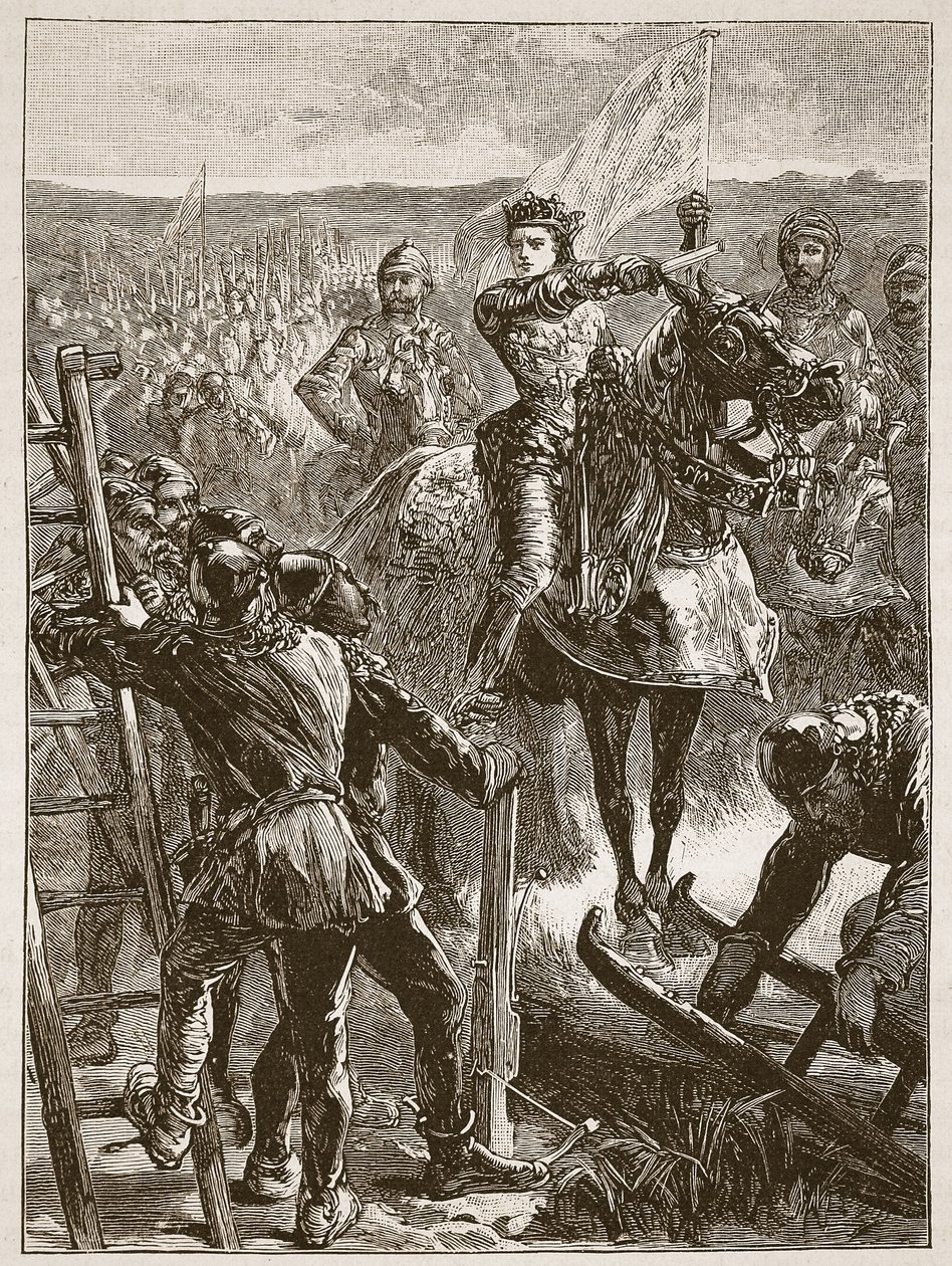 اللغة الإنجليزية قبل Harfleur ، توضيح من Cassells Illustrated History of England (sepia photo) بواسطة مدرسة اللغة الإنجليزية