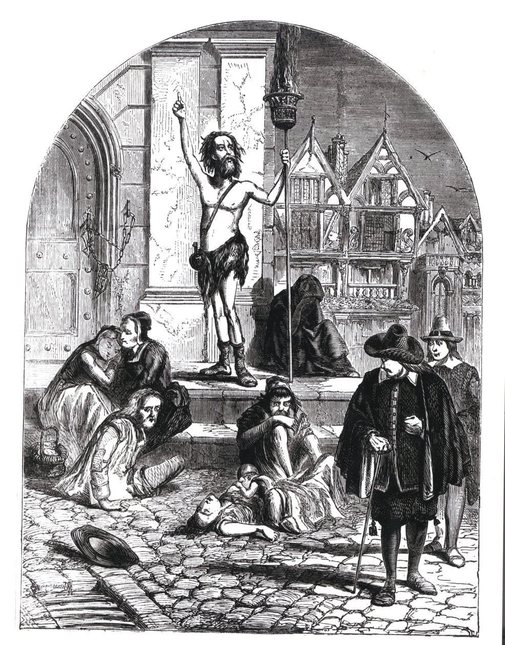 الطاعون العظيم عام 1665 ، المتحمس يستنكر لندن (النقش) (صور من وزن الجسم) بواسطة مدرسة اللغة الإنجليزية