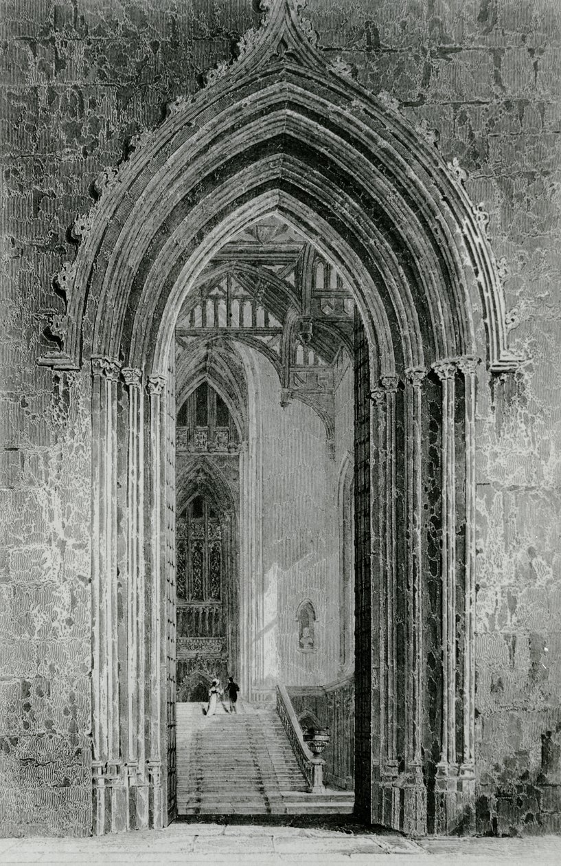 القاعة الغربية الكبرى المؤدية إلى الصالون الكبير ، أو المثمن ، دير فونثيل ، 1824 بواسطة مدرسة اللغة الإنجليزية