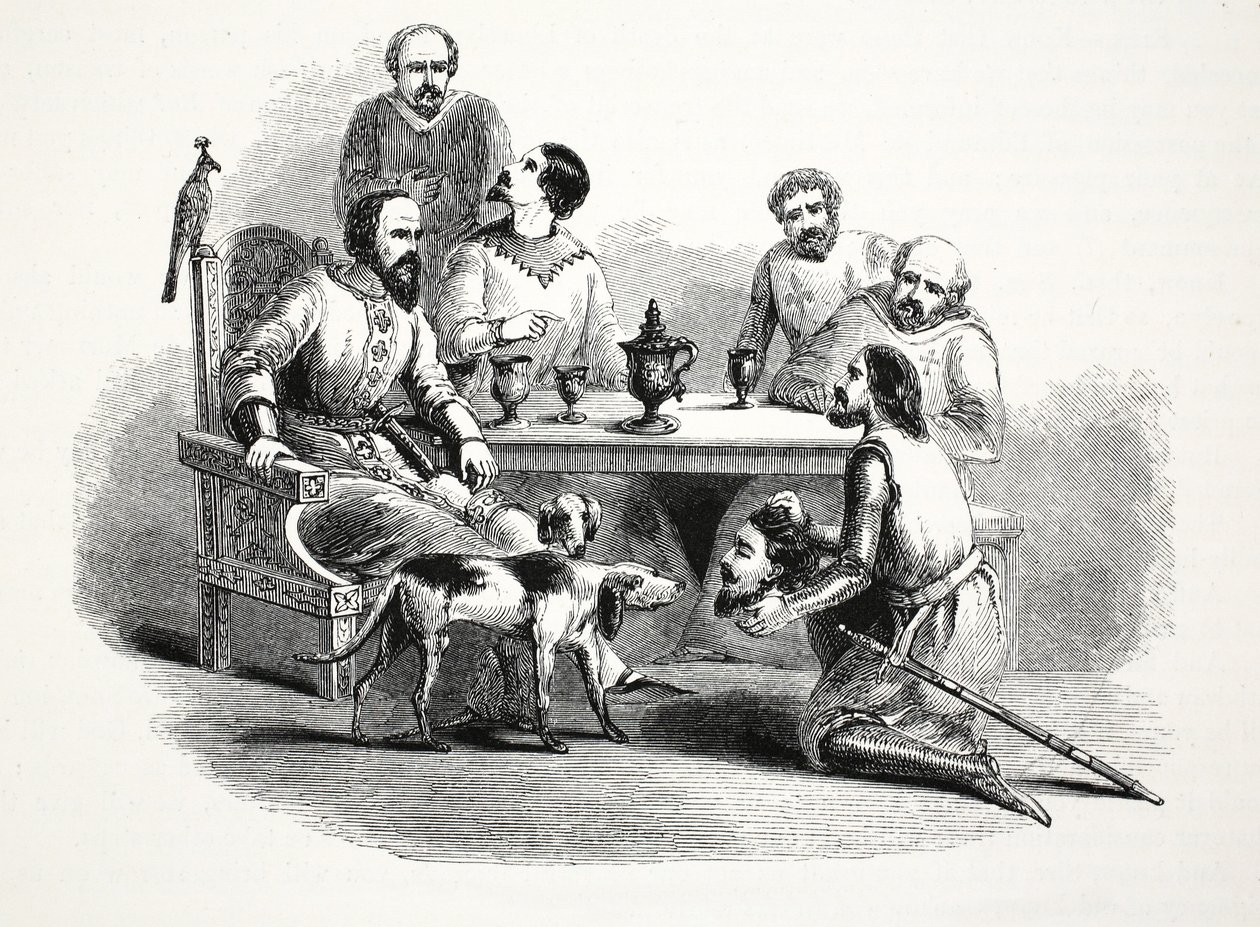 أحضر رئيس Llewelyn إلى إدوارد في Conway Castle ، حانة. القرن التاسع عشر (نقش الفولاذ) بواسطة مدرسة اللغة الإنجليزية