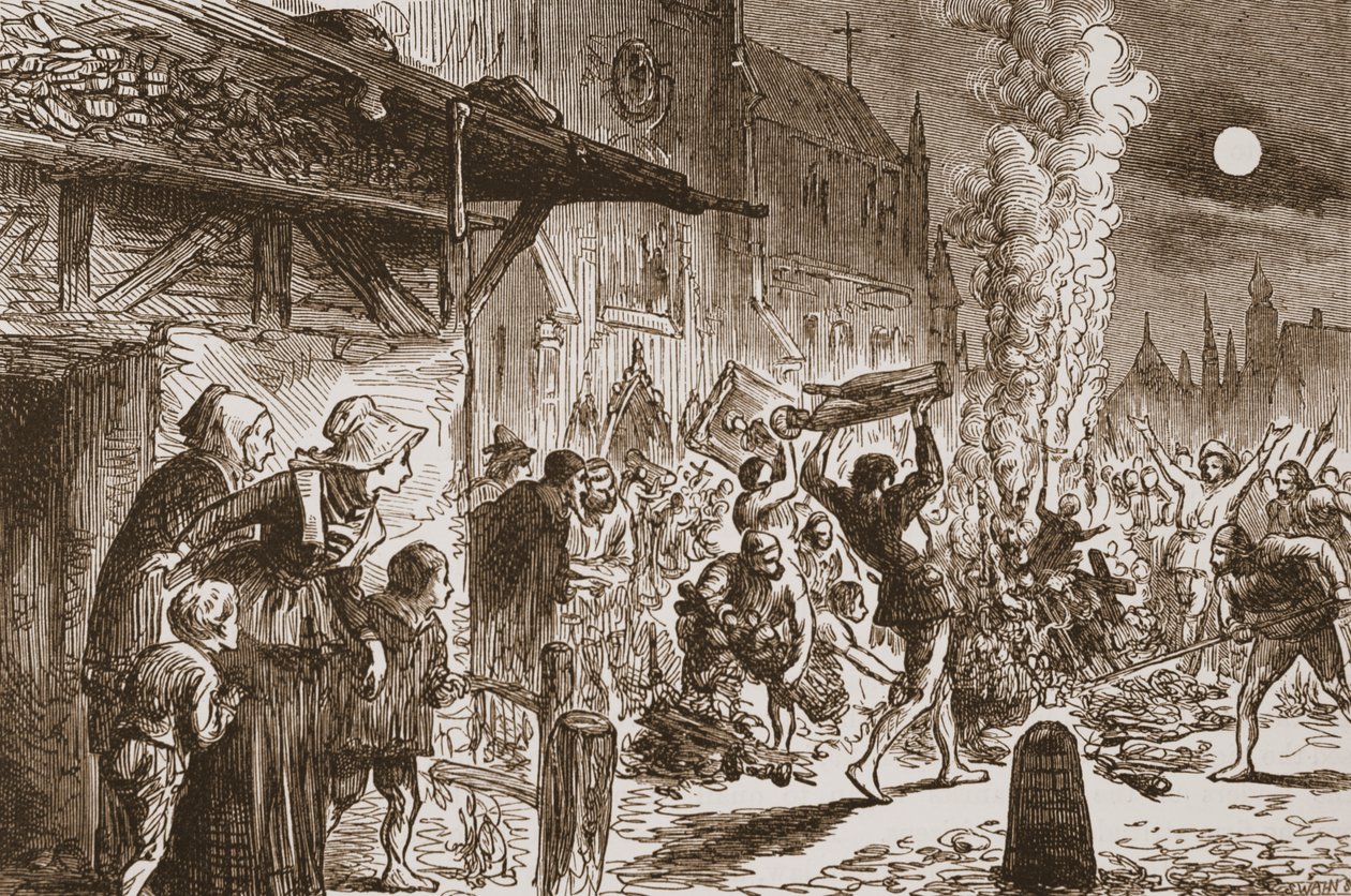 الأيقونات في Basle حرق الصور والأصنام ، التوضيح من تاريخ البروتستانتية بقلم جيمس Aitken Wylie (1808-1890) ، حانة. 1878 بواسطة مدرسة اللغة الإنجليزية