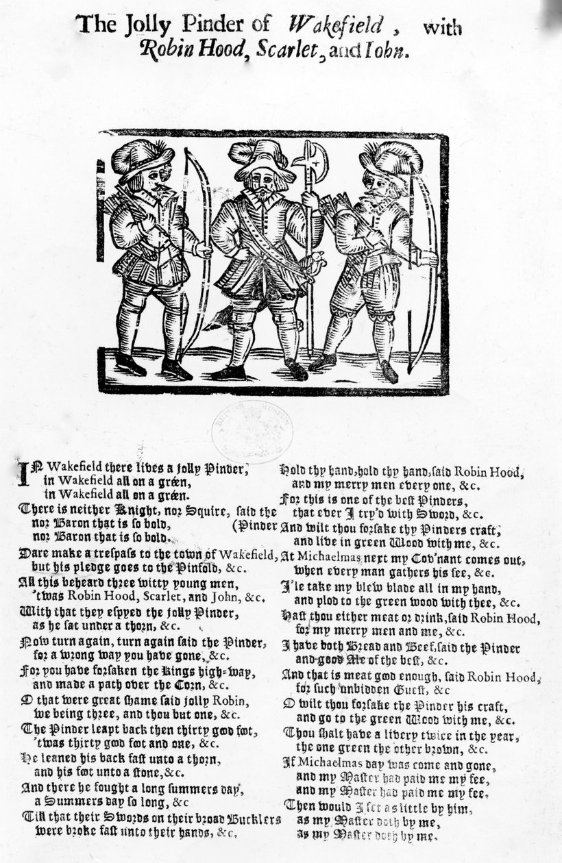The Jolly Pindar of Wakefield with Robin Hood، Scarlet and John ، نشره W. Thackeray، J. Millet، A. Mulbourn، 1689-1692 بواسطة مدرسة اللغة الإنجليزية