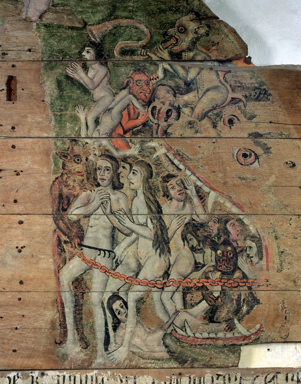 ترامب الأخير ، من Wenhaston Doom ، c.1500-20 (خشب مطلي) بواسطة مدرسة اللغة الإنجليزية