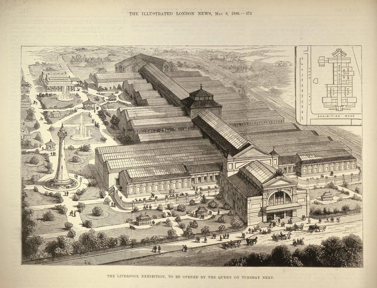 معرض ليفربول ، الذي سيفتتحه الملكة ، من أخبار لندن المصورة ، 5 أغسطس 1886 بواسطة مدرسة اللغة الإنجليزية