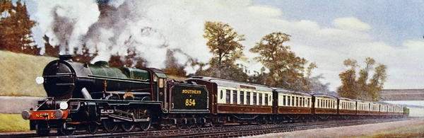 The London Dover Express 'Lord Nelson' ، رسم توضيحي من 'The Wonder Book of Railways ، الطبعة الرابعة عشرة من تحرير هاري غولدنغ بواسطة مدرسة اللغة الإنجليزية