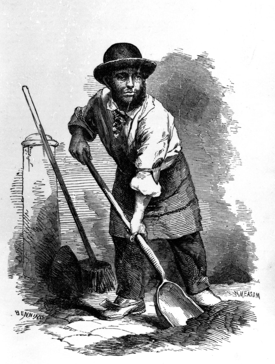 The London Scavenger ، رسم توضيحي من "London Labour and the London Poor" بقلم هنري مايهيو ، c بواسطة مدرسة اللغة الإنجليزية