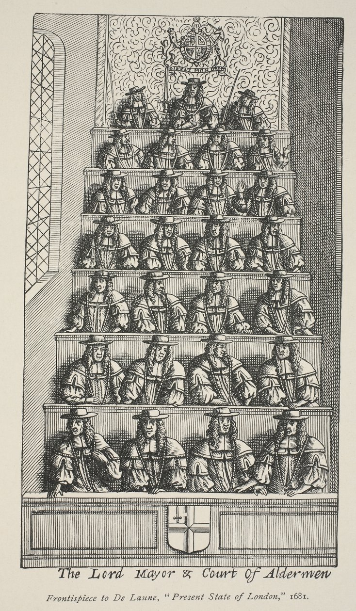 اللورد عمدة ومحكمة ألدرمين ، صورة من De Launes Angliae Metropolis ، 1681 بواسطة مدرسة اللغة الإنجليزية